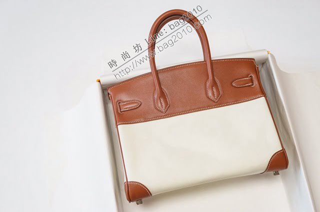 Hermes女包 愛馬仕經典款birkin女包 2020特別款拼接鉑金 Swift+帆布 Hermes鉑金手提女包  am2066